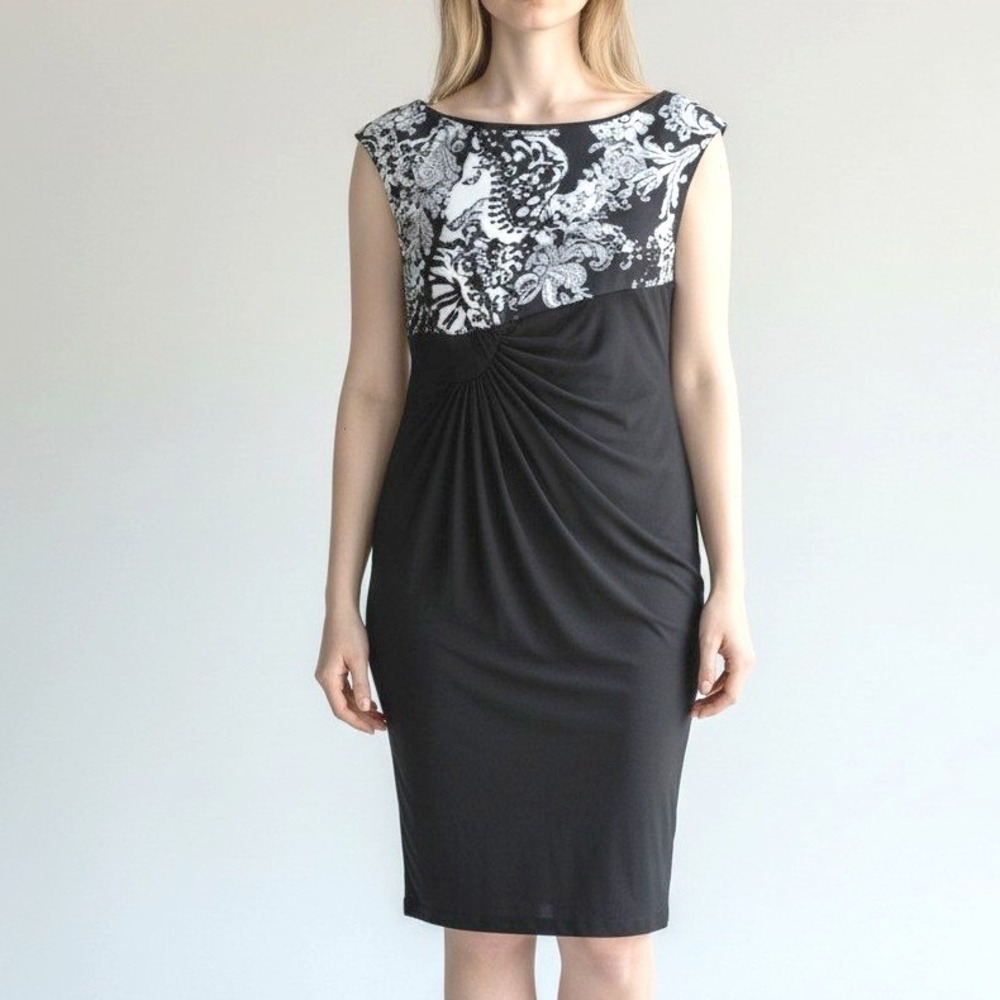 Connected Size 6P Black‎ Dress Paisley Sheath Wrap Cocktail Party Date Stretch